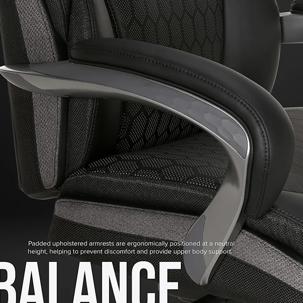 Shaquille O'Neal™ Maximos Big & Tall Ergonomic Vegan Leather High-Back Executive Office Chair, Black/Silver, BIFMA Compliant