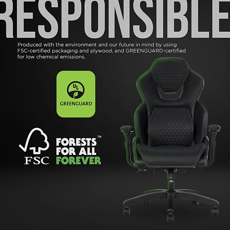 Shaquille O'Neal™ Sciron Big & Tall Ergonomic High-Back Vegan Leather Executive Gaming Office Chair, Black, BIFMA Compliant