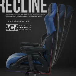 Shaquille O’Neal™ Sciron Big & Tall Ergonomic High-Back Vegan Leather Executive Gaming Office Chair, Black/Blue