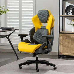Shaquille O’Neal™ Sciron Big & Tall Ergonomic High-Back Vegan Leather Executive Gaming Office Chair, Gray/Yellow