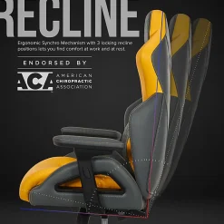 Shaquille O’Neal™ Sciron Big & Tall Ergonomic High-Back Vegan Leather Executive Gaming Office Chair, Gray/Yellow