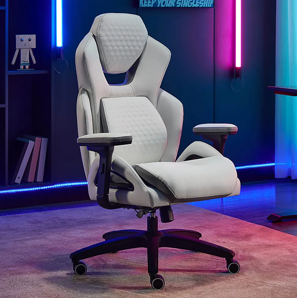 Shaquille O'Neal™ Sciron Big & Tall Ergonomic High-Back Vegan Leather Executive Gaming Office Chair, White/Gray, BIFMA Compliant