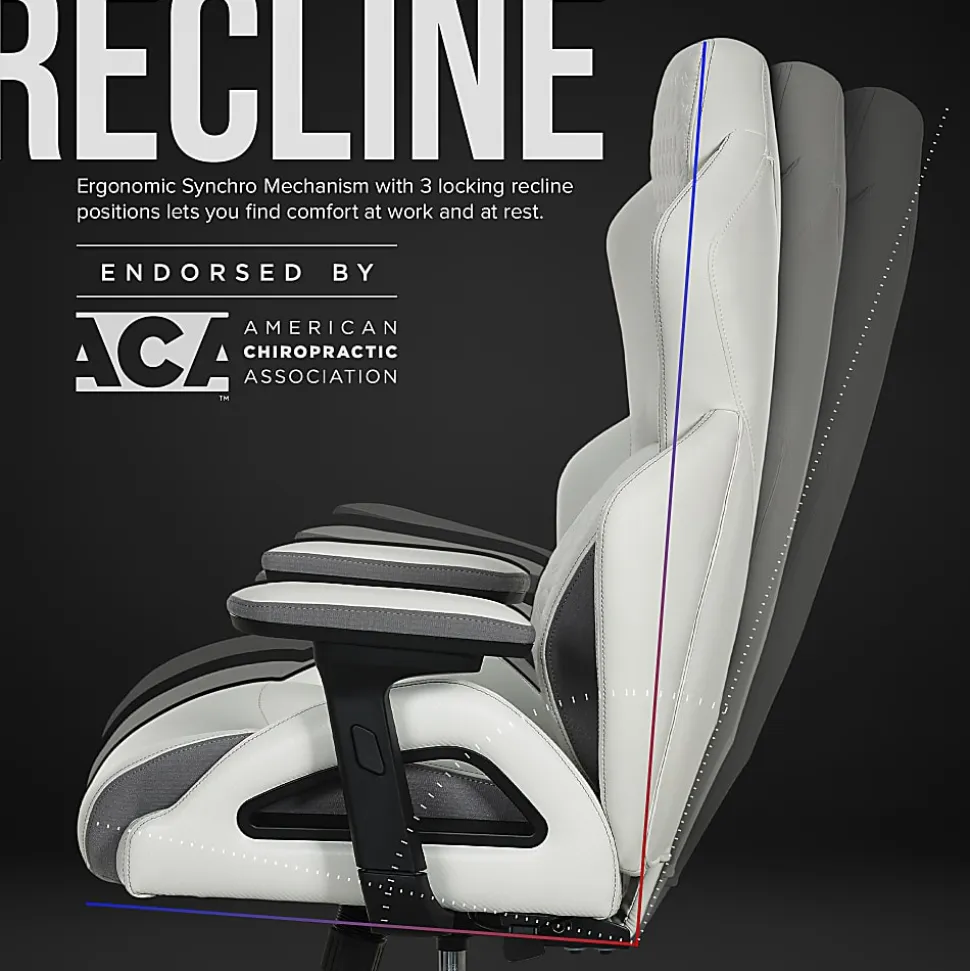 Shaquille O'Neal™ Sciron Big & Tall Ergonomic High-Back Vegan Leather Executive Gaming Office Chair, White/Gray, BIFMA Compliant