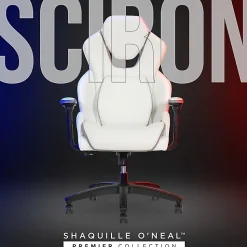 Shaquille O'Neal™ Sciron Big & Tall Ergonomic High-Back Vegan Leather Executive Gaming Office Chair, White/Gray, BIFMA Compliant