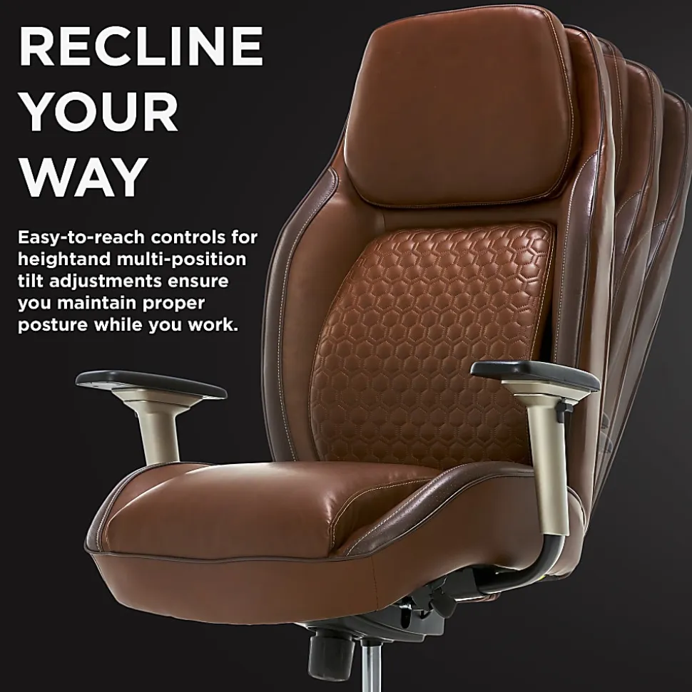 Shaquille O'Neal™ Zephyrus Ergonomic Bonded Leather High-Back Executive Office Chair, Brown/Silver
