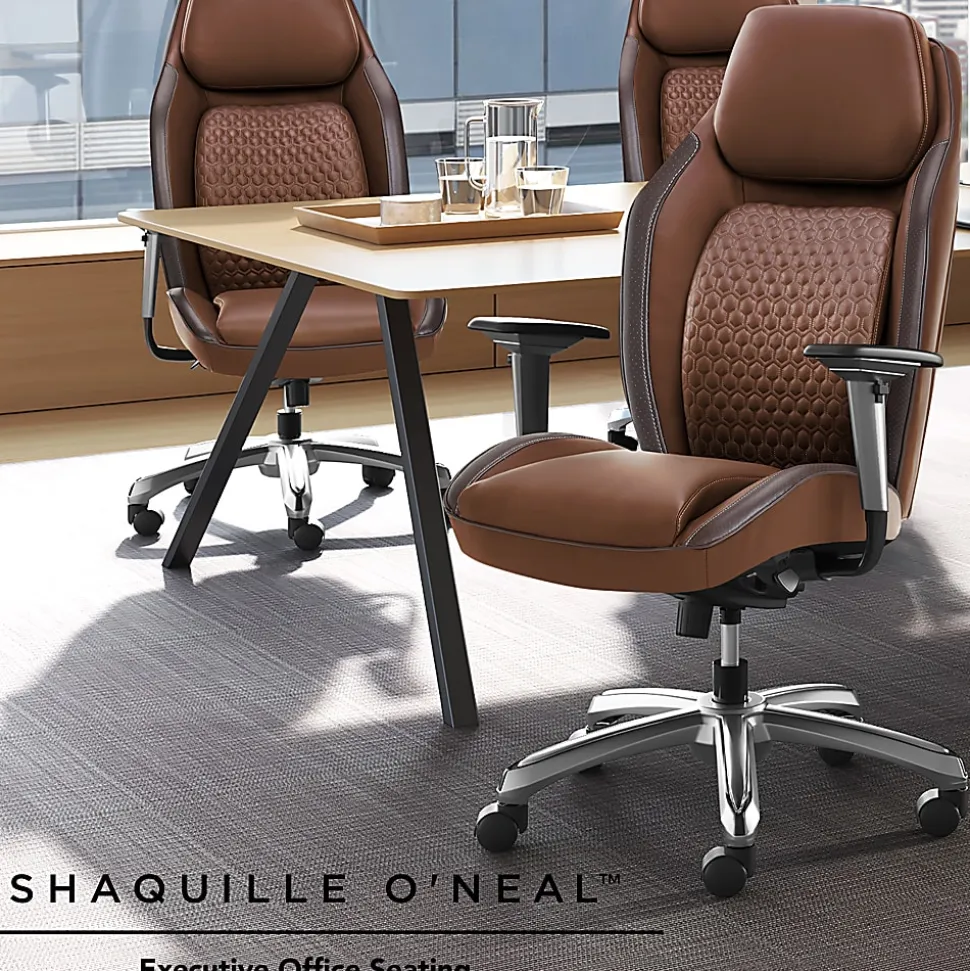 Shaquille O'Neal™ Zephyrus Ergonomic Bonded Leather High-Back Executive Office Chair, Brown/Silver