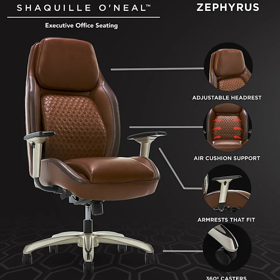 Shaquille O'Neal™ Zephyrus Ergonomic Bonded Leather High-Back Executive Office Chair, Brown/Silver
