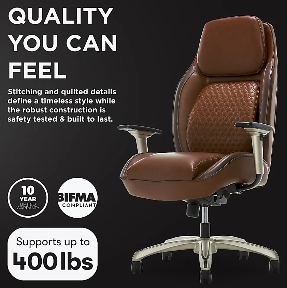 Shaquille O'Neal™ Zephyrus Ergonomic Bonded Leather High-Back Executive Office Chair, Brown/Silver