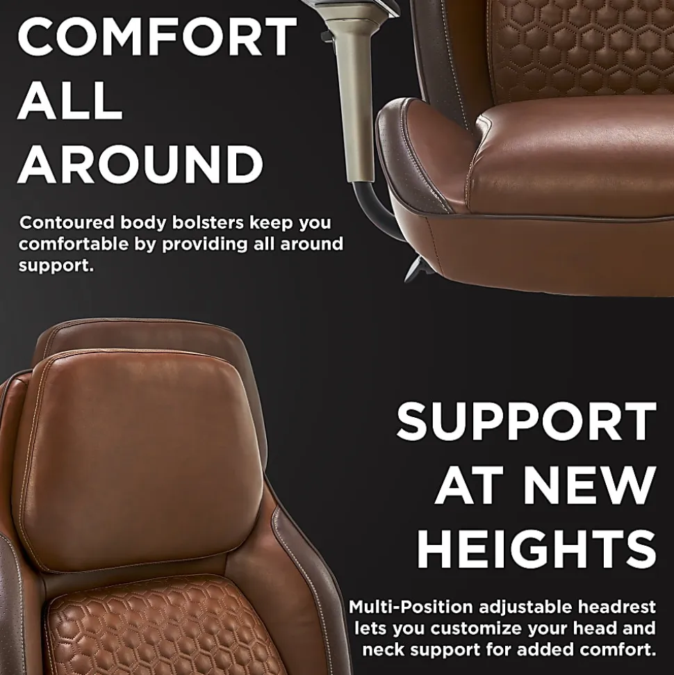 Shaquille O'Neal™ Zephyrus Ergonomic Bonded Leather High-Back Executive Office Chair, Brown/Silver
