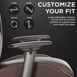 Shaquille O'Neal™ Zephyrus Ergonomic Bonded Leather High-Back Executive Office Chair, Walnut/Silver, BIFMA Compliant