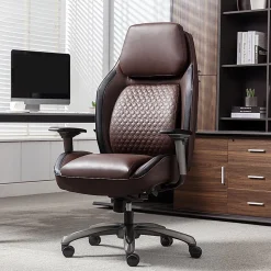 Shaquille O'Neal™ Zephyrus Ergonomic Bonded Leather High-Back Executive Office Chair, Walnut/Silver, BIFMA Compliant