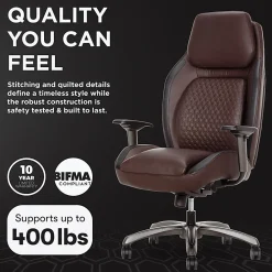 Shaquille O'Neal™ Zephyrus Ergonomic Bonded Leather High-Back Executive Office Chair, Walnut/Silver, BIFMA Compliant