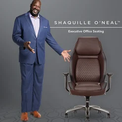 Shaquille O'Neal™ Zephyrus Ergonomic Bonded Leather High-Back Executive Office Chair, Walnut/Silver, BIFMA Compliant