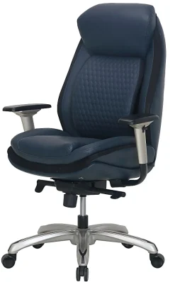 Shaquille O'Neal™ Zethus Ergonomic Bonded Leather High-Back Executive Office Chair, Navy/Silver