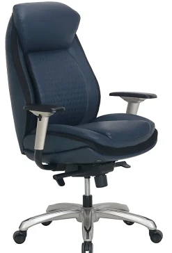 Shaquille O'Neal™ Zethus Ergonomic Bonded Leather High-Back Executive Office Chair, Navy/Silver