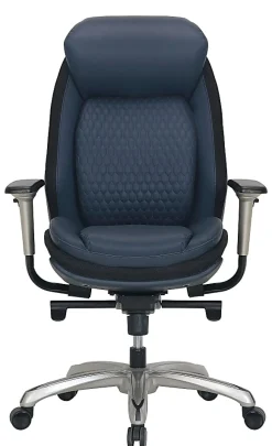 Shaquille O'Neal™ Zethus Ergonomic Bonded Leather High-Back Executive Office Chair, Navy/Silver