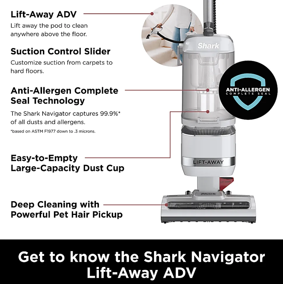 Shark Navigator Lift-Away Refresh Base Model Upright Vacuum, 0.38 Gallons, White, Total Quantity 1