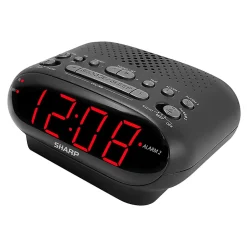 Sharp AM/FM Dual Alarm Clock Radio, 2-7/16”H x 4-5/16”W x 5-1/2”D, Black
