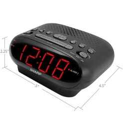 Sharp AM/FM Dual Alarm Clock Radio, 2-7/16”H x 4-5/16”W x 5-1/2”D, Black