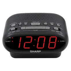 Sharp AM/FM Dual Alarm Clock Radio, 2-7/16”H x 4-5/16”W x 5-1/2”D, Black