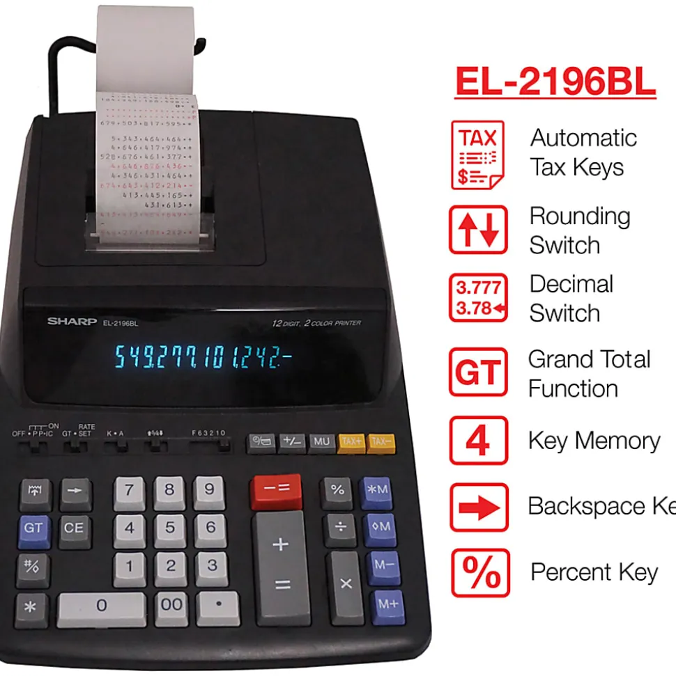 Sharp® EL-2196BL Printing Calculator, Black