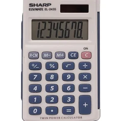 Sharp® EL-243SB 8-Digit Pocket Calculator, Gray/Blue