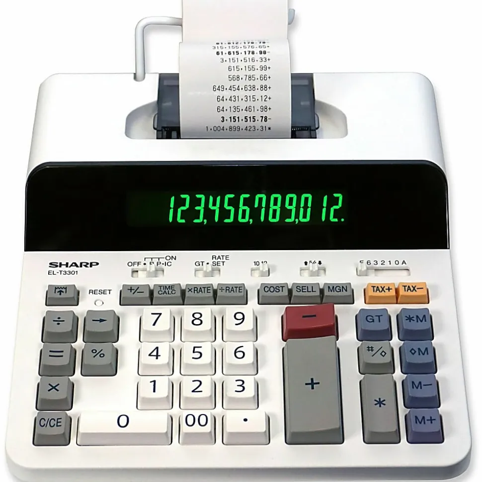 Sharp ELT3301 12-Digit Thermal Printing Calculator - 8.0 LPS - Backlit LCD - 15 mm Digit Size - AC Power - ELT3301