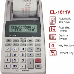 Sharp® EL-1611V 12-digit Mini Printing Calculator, White