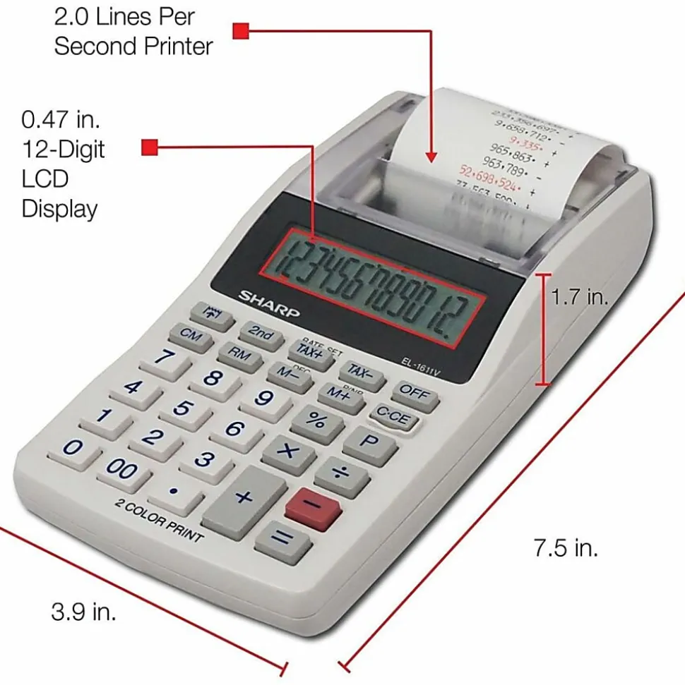 Sharp® EL-1611V 12-digit Mini Printing Calculator, White
