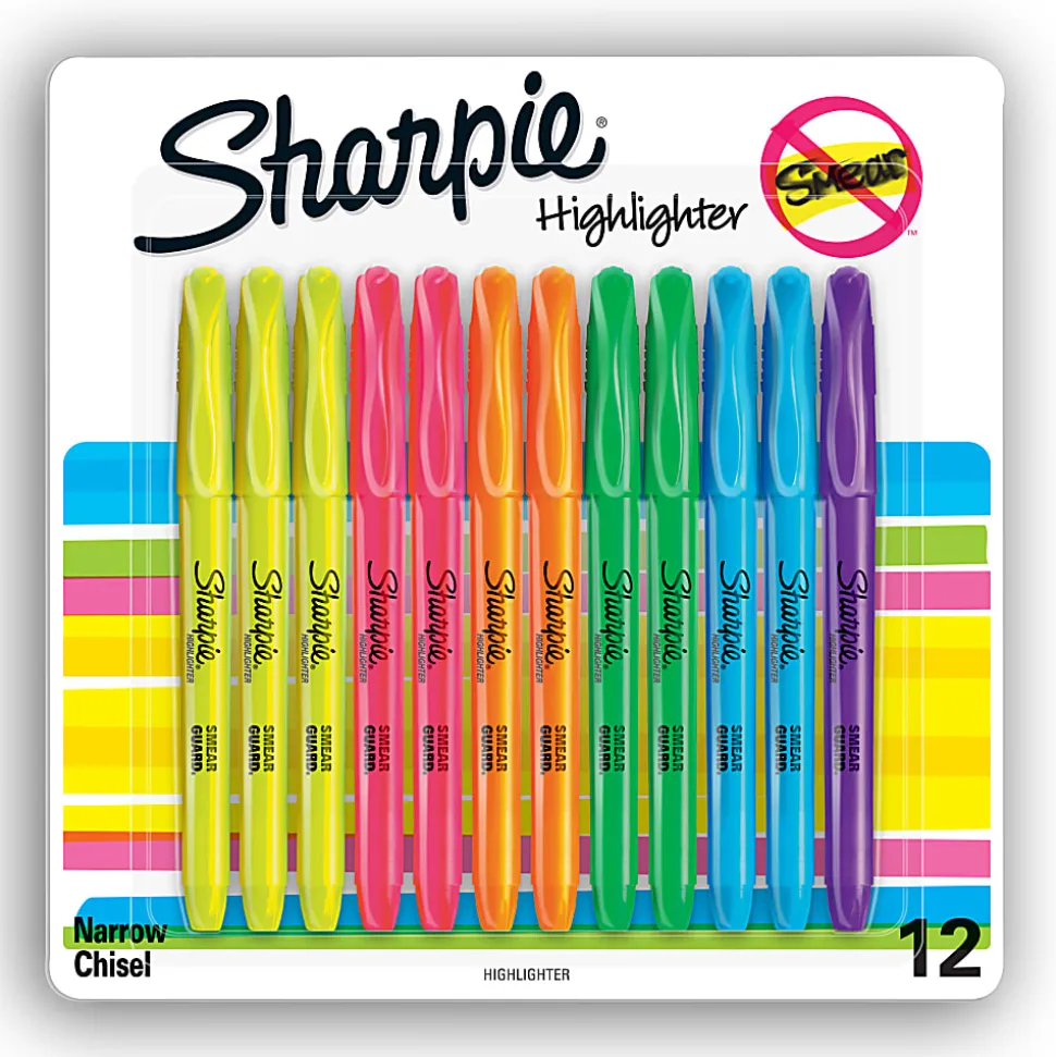 Sharpie® Accent® Pocket Highlighters, Chisel Tip, Assorted, Pack Of 12