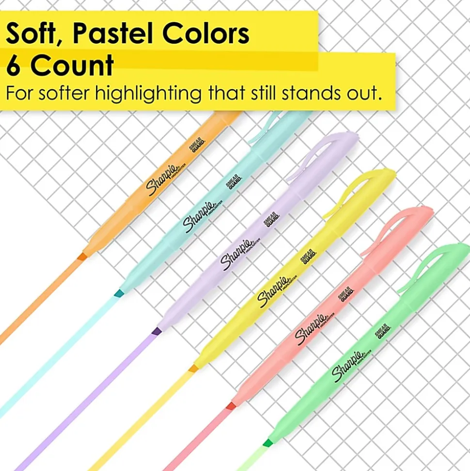 Sharpie® Accent Pocket Highlighters, Chisel Tip, Assorted Barrels, Assorted Mild Pastel Ink, Pack Of 6 Highlighters