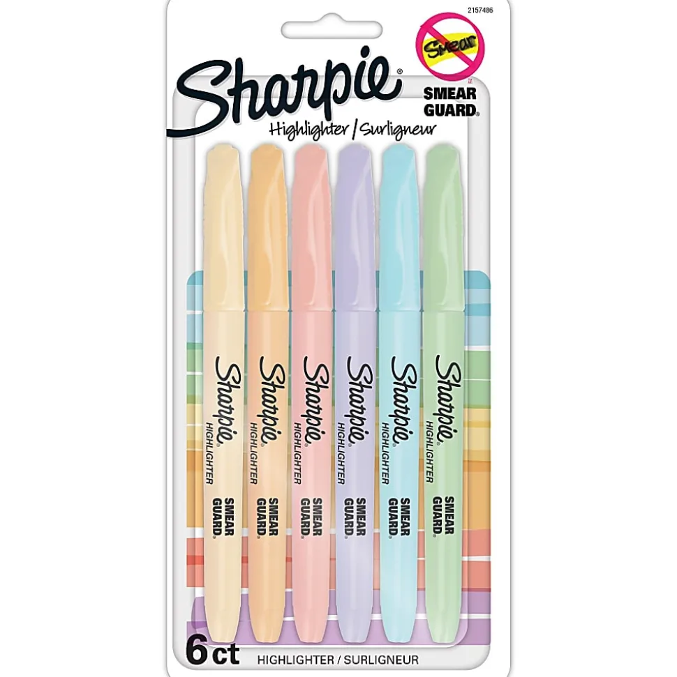 Sharpie® Accent Pocket Highlighters, Chisel Tip, Assorted Barrels, Assorted Mild Pastel Ink, Pack Of 6 Highlighters