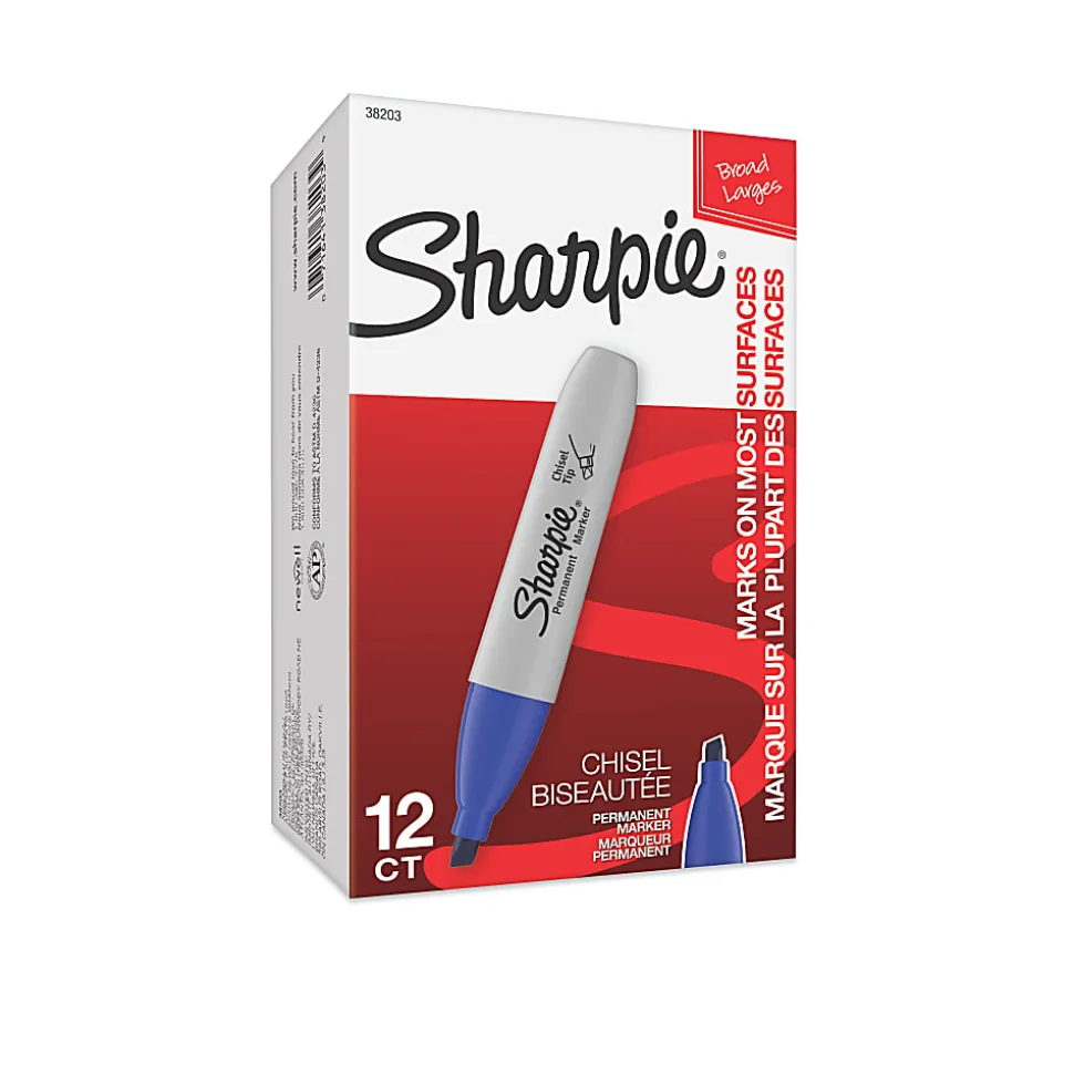 Sharpie® Chisel-Tip Permanent Markers, Blue, Pack Of 12