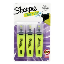 Sharpie Clear View Highlighters, Chisel Tip, Fluorescent Yellow, 3 Pack