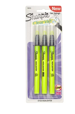Sharpie® Clear View® Highlighter Stick, Chisel Point, Yellow, Pack Of 3