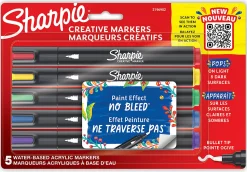 Sharpie® Creative Markers, Water-Based Acrylic Markers, Bullet Tip, Assorted Core Colors, 5 Count