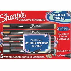 Sharpie® Creative Markers, Water-Based Acrylic Paint Markers, Earth Tones. Bullet Tip, Assorted Colors, 5 Count