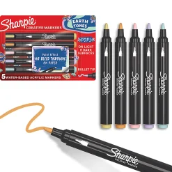 Sharpie® Creative Markers, Water-Based Acrylic Paint Markers, Earth Tones. Bullet Tip, Assorted Colors, 5 Count