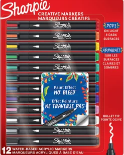 Sharpie® Creative Markers, Water-Based Acrylic Markers, Bullet Tip, Assorted Core Colors, 12 Count