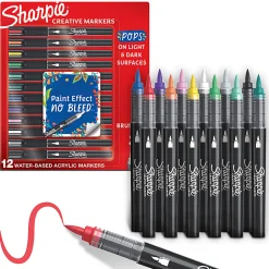 Sharpie® Creative Markers, Water-Based Acrylic Markers, Brush Tip, Assorted Core Colors, 12 Count