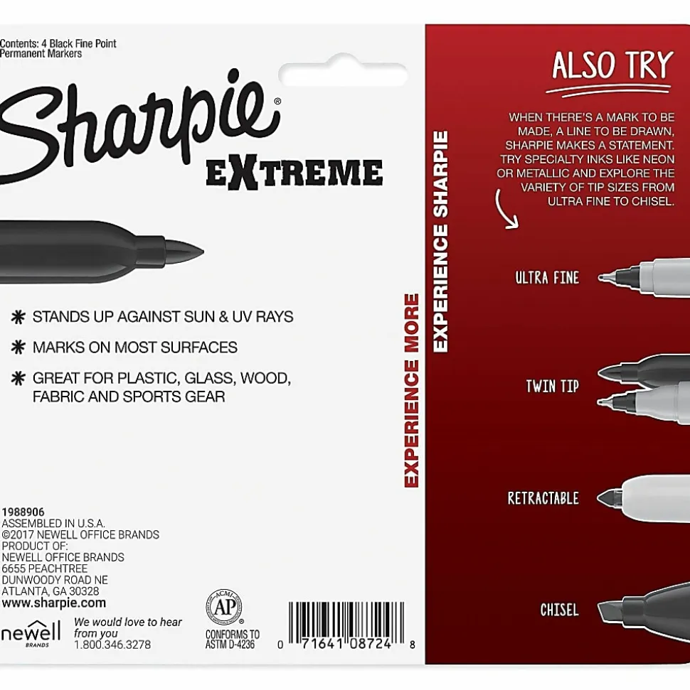 Sharpie® Extreme Permanent Markers, Fine Point, Black, Pack Of 4