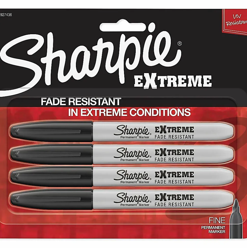 Sharpie® Extreme Permanent Markers, Fine Point, Black, Pack Of 4
