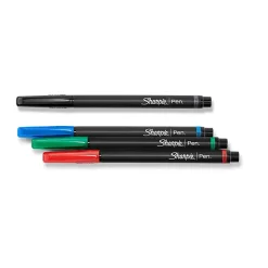 Sharpie® Fine-Point Pens, Fine Point, 0.4 mm, Black Barrels, Assorted Ink Colors, Pack Of 4