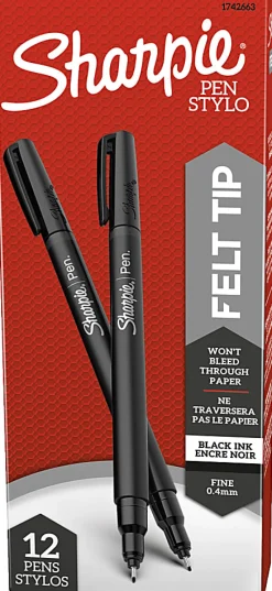 Sharpie® Fine-Point Pens, Fine Point, Black Barrels, Black Ink, Pack Of 12