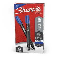 Sharpie® Fine-Point Pens, Fine Point, Black Barrels, Blue Ink, Pack Of 12