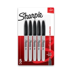 Sharpie® Fine Point Permanent Markers, Gray Barrel, Black Ink, Pack Of 5