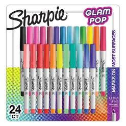 Sharpie® Glam Pop Permanent Markers, Ultra-Fine Point, Assorted Colors, Pack Of 24 Markers
