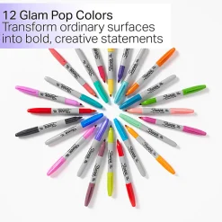 Sharpie® Glam Pop Permanent Markers, Ultra-Fine Point, Assorted Colors, Pack Of 24 Markers
