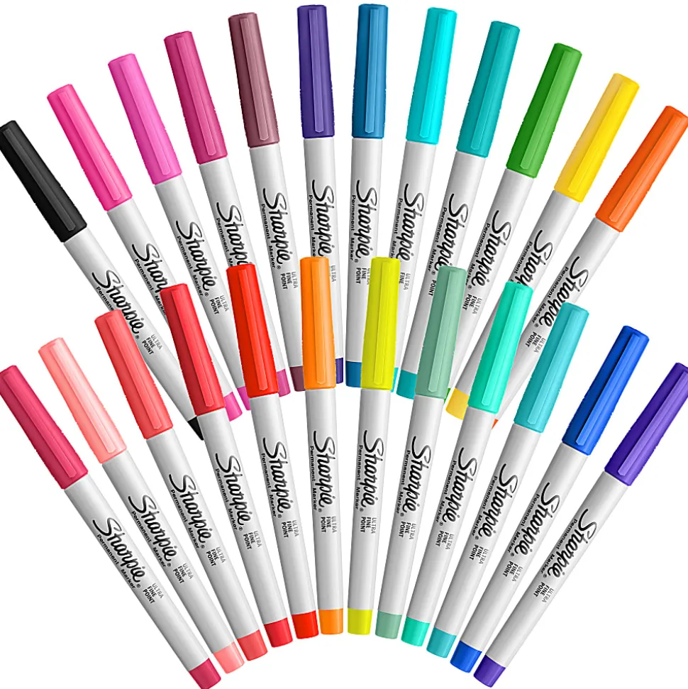Sharpie® Glam Pop Permanent Markers, Ultra-Fine Point, Assorted Colors, Pack Of 24 Markers
