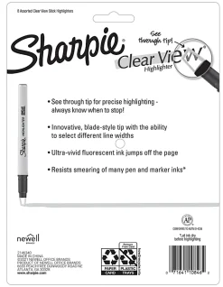 Sharpie Highlighter, Clear View Highlighter with See-Through Chisel Tip, Stick Highlighter, Assorted, 8 Count
